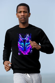 Renkli Kurt Baskılı Unisex Siyah  Sweatshirt