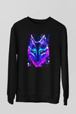 Renkli Kurt Baskılı Unisex Siyah  Sweatshirt
