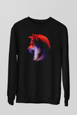 Renkli Kurt Baskılı Unisex Siyah  Sweatshirt