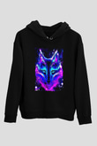 Renkli KurtSiyah  Unisex Hoodie