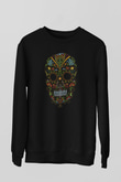 Renkli Kurukafa Baskılı Siyah  Sweatshirt