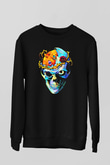Renkli Kurukafa Baskılı Unisex Siyah  Sweatshirt