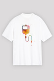 Renkli Serum Baskılı Unisex Oversize Beyaz Tişört - Tshirt