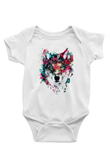 Renkli Suluboya Kurt BaskılıBeyaz Tshirt Bebek Body - Zıbın