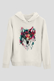 Renkli Suluboya KurtBeyaz Tshirt Unisex Hoodie
