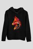 Renkli TilkiSiyah  Unisex Hoodie
