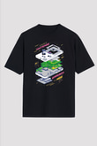 Retro Gameboy Baskılı Unisex Siyah Tişört