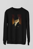 Retro Kedi Tablo Baskılı Siyah  Sweatshirt