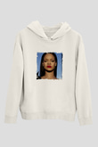 Rihanna Baskılı Unisex Beyaz Kapüşonlu Sweatshirt