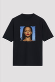 Rihanna Baskılı Unisex Oversize Siyah Tişört