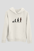 Robot Evrimi Baskılı Unisex Ekru Hoodie