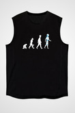 Robot Evrimi Baskılı Unisex Kolsuz Siyah Tişört - Tshirt