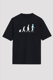 Robot Evrimi Baskılı Unisex Oversize Tişört - Tshirt