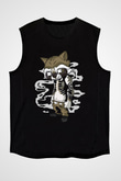 Rocket Gangster Baskılı Siyah Unisex Kolsuz Tişört