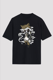 Rocket Gangster Baskılı Siyah Unisex Oversize Tişört