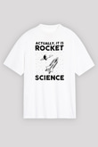 Roket Bilim Baskılı Unisex Oversize Beyaz Tişört - Tshirt