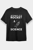 Roket Bilim Baskılı Unisex Siyah Tişört - Tshirt