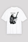 Rory Gallagher Baskılı Beyaz Unisex Oversize Tişört - Tshirt