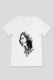 Rory Gallagher Baskılı Beyaz Unisex V Yaka Tişört - Tshirt