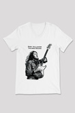 Rory Gallagher Baskılı Beyaz Unisex V Yaka Tişört - Tshirt