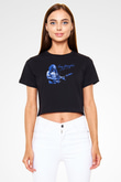 Rory Gallagher Baskılı Siyah Crop Top Kadın Tişört - Tshirt