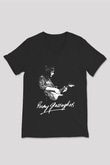Rory Gallagher Baskılı Unisex Siyah V Yaka Tişört - Tshirt