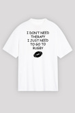 Rugby Baskılı Unisex Beyaz Oversize Tişört - Tshirt