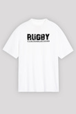 Rugby Baskılı Unisex Beyaz Oversize Tişört - Tshirt