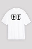 Rugby Baskılı Unisex Beyaz Oversize Tişört - Tshirt