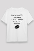 Rugby Baskılı Unisex Beyaz Tişört - Tshirt