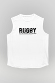 Rugby Baskılı Unisex Kolsuz Beyaz Tişört