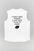 Rugby Baskılı Unisex Kolsuz Beyaz Tişört