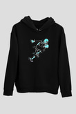 Rugby Baskılı Unisex Siyah Kapüşonlu Sweatshirt