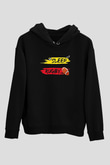 Rugby Baskılı Unisex Siyah Kapüşonlu Sweatshirt