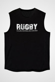 Rugby Baskılı Unisex Siyah Kolsuz Tişört