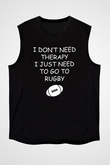 Rugby Baskılı Unisex Siyah Kolsuz Tişört