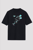 Rugby Baskılı Unisex Siyah Oversize Tişört