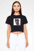 Run DMC Baskılı Crop Top Siyah Kadın Tişört