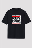 Run DMC Baskılı Unisex Oversize Siyah Tişört