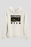 Running Wild Baskılı Beyaz Unisex Kapüşonlu Sweatshirt