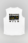 Running Wild Baskılı Beyaz Unisex Kolsuz Tişört - Tshirt