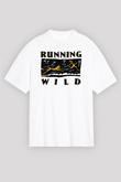 Running Wild Baskılı Beyaz Unisex Oversize Tişört - Tshirt