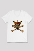 Running Wild Baskılı Beyaz Unisex V Yaka Tişört - Tshirt