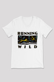 Running Wild Baskılı Beyaz Unisex V Yaka Tişört - Tshirt