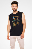 Running Wild Baskılı Unisex Siyah Kolsuz Tişört - Tshirt