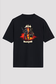 Running Wild Baskılı Unisex Siyah Oversize Tişört - Tshirt