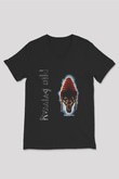 Running Wild Baskılı Unisex Siyah V Yaka Tişört - Tshirt