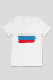 Rusya Beyaz Unisex V Yaka Tişört T-Shirt