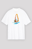 Rüzgar Sörfü Baskılı Unisex Beyaz Oversize Tişört - Tshirt
