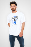Rüzgar Sörfü Baskılı Unisex Beyaz Oversize Tişört - Tshirt